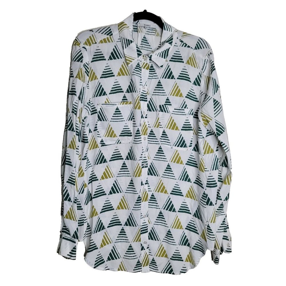 Ro & De Green White Triangle Print Size L Tunic Top Long Sleeve